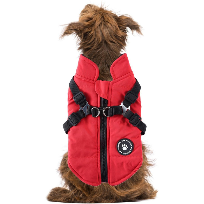 Теплий жилет для собак з шлейкою, водонепроникна куртка з шлейкою та D-подібними кільцями, теплий жилет для собак, одяг для собак, середні та великі породи, зелений (червоний, S)