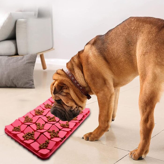 Килимок для котів та собак, силіконовий, повільне годування, проти нудьги, для корму та ласощів (Червоний)