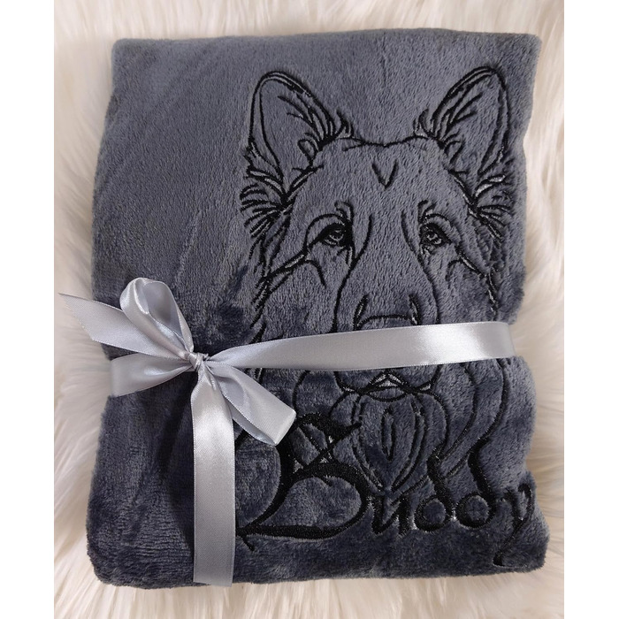 Персоналізована ковдра для собак з вишивкою породи та імені. М'яка ковдра для цуценят та собак, 130x170 см, для дому, авто, софи, сіра, washable