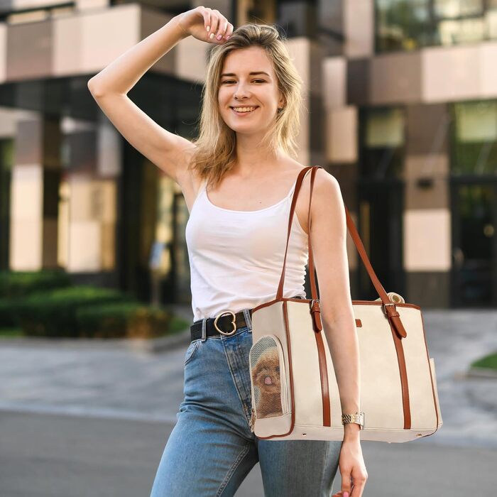 Сумка-переноска для собак Lasaviin: стильна, з натуральної шкіри, для маленьких собак, котів, цуценят, дозволена авіаперевезеннями