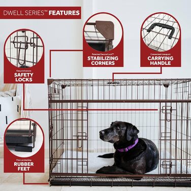 Клітка для собак Lucky Dog Slyder Whisper Glide з розсувними дверима, бічною дверцятю, знімним піддоном, гумовими ніжками та ручкою для перенесення, посилені кути