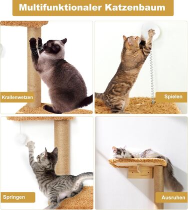 Кліматична стіна для котів Kratzbaum 125 см, 4 яруси, з натурального дерева та міцного фетру, коричнева