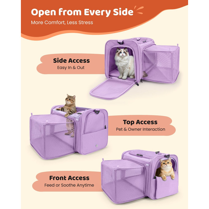 Транспортувальна сумка для котів та маленьких собак MIDOG, м'яка, TSA-сертифікована, для подорожей літаком, під сидіння, з розширеним простором та надійними застібками, оливковий/листяний колір