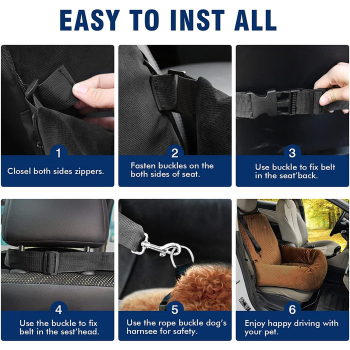 Автокрісло для собак, підвищувач для домашніх тварин, безпечне автокрісло для собак. Зручне та безпечне, легко розбирається для чищення. Чорний/Коричневий