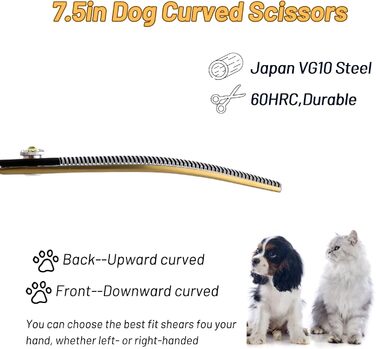 Професійна вигнута ножиця для грумінгу домашніх тварин 7.5 дюймів, 56 зубів, кут вигину 25°, золота, преміум-якість