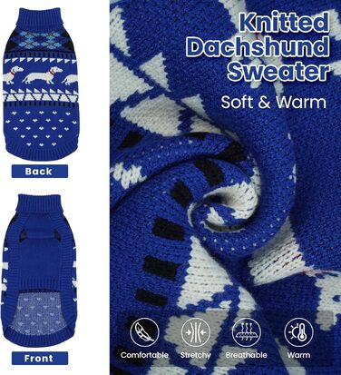 Пуловер для собак Лелепет для такс, в'язаний пуловер з візерунком такси, теплий пуловер для великих собак з високим коміром, зимовий пуловер, зелений (XL, синій)
