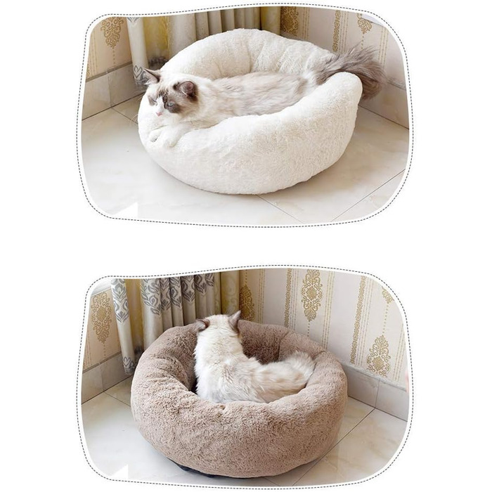 Кругле ліжко-доннат для собак малого та середнього розміру, м'яке та тепле, з плюшу, 60*60*22 см, біле