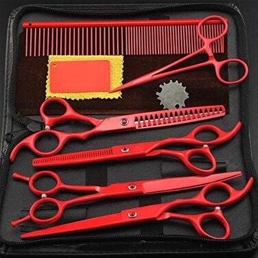 Набір професійних ножиць для грумінгу собак та котів QUNINE (5 шт. + гребінець), 17.8 см