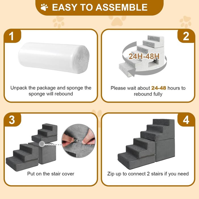 Сходинки для собак - 6-ступенева сходинка для високих ліжок, з високощільним пінопластом, неслизьке покриття, знімне та пральне покриття для собак