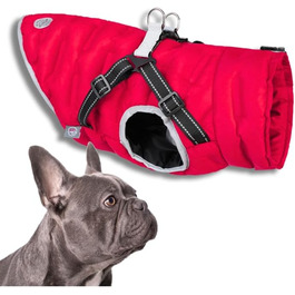 Водонепроникна тепла куртка для собак 2-в-1 з інтегрованою шлейкою - Зимова куртка для собак з відбиваючими елементами, вітронепроникна та легка, ідеальна для осені та зими, червона, розмір L