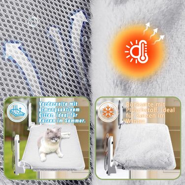 Кігтеточка-ліжко для котів Casgee на вікно 60x30 см, сіра, XL, з кріпленням на присосках, до 20 кг