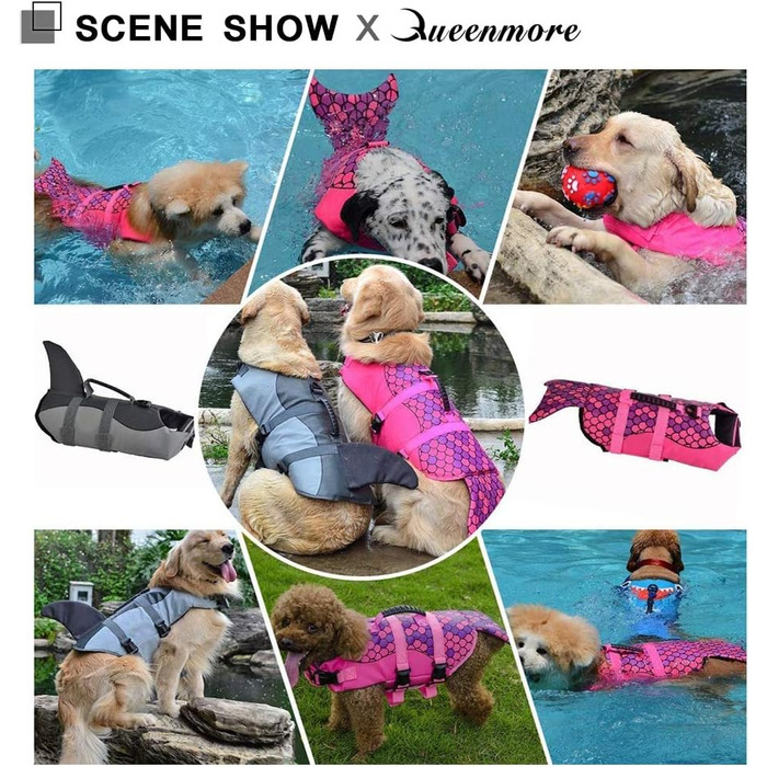 Рятувальний жилет для собак Queenore Schwiweste GreenCao Shark, регульований, з високою плавучістю та міцною ручкою для собак малих та середніх порід