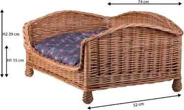 Плетений кошик-лежак для собак і котів з подушкою, 74x52x39 см, сірий