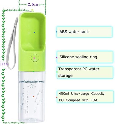 Фляга для собак MICHETT True Love Sofunii, 425 мл, зелена: витривала, BPA-free, для прогулянок