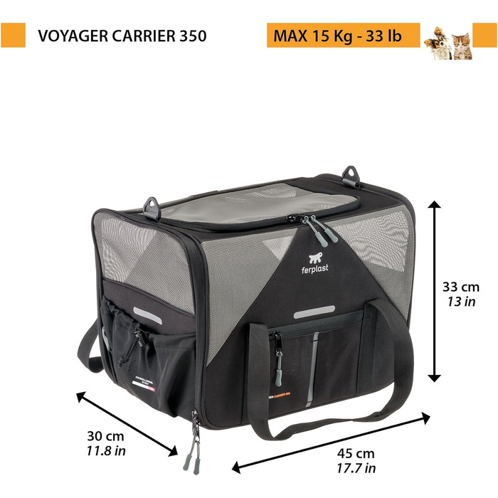 Переноска для собак та котів Ferplast Voyager Carrier, чорний колір, 50x35x37 см, до 15 кг