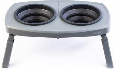 Набір з 2 склавних мисок для собак Colapz зі стійкою – регульована висота, підходить для собак та котів – портативні для подорожей, кемпінгу, авто – силіконові миски з сумкою, сірі