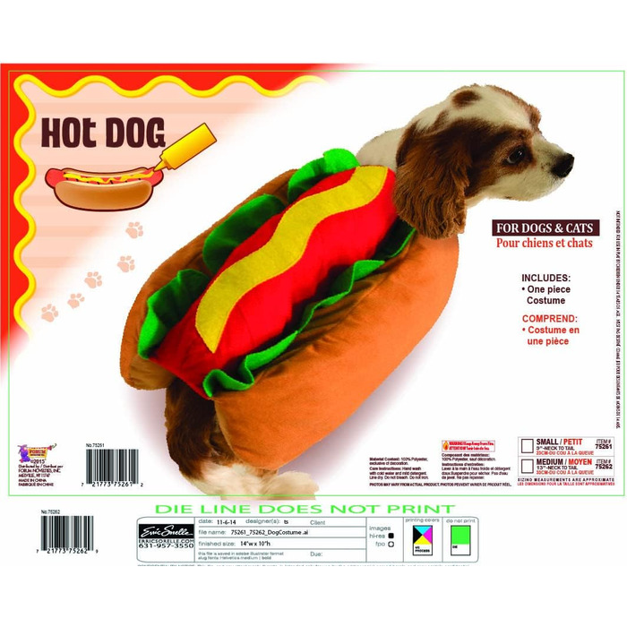 Костюм хот-дога для собак та котів Rubies, розмір S, багато кольорів