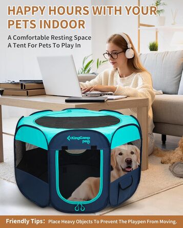 KingCamp Переносний вольєр для собак, вольєр для цуценят, складаний вольєр для тварин, собачий намет з сумкою, для дому та вулиці, знімний замок-блискавка знизу, розмір S (вольєр для тварин з 8 панелями, зелений)