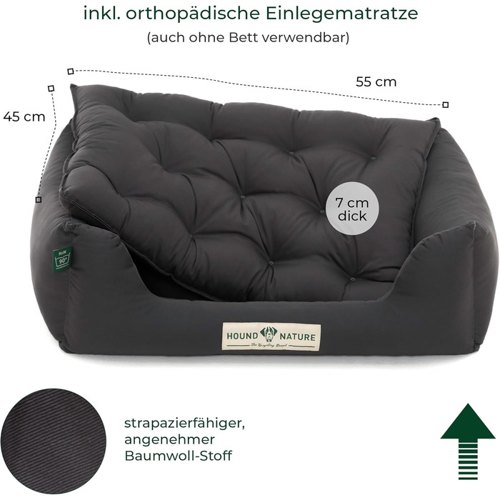 Ортопедичне ліжко для собак HOUND & NATURE Zermatt, корзина для собак середніх порід з високим бортиком, м'яке собаче ліжко з подушкою, яку можна прати (M - 95x70 см, S | 75x60 см, сірий)