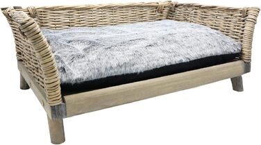 Собаче ліжко UNUS з ротангу, кутовий диван для собак L 80 x W 50 x H 30 см, знімний поліестерний подушка, підходить для всіх порід собак