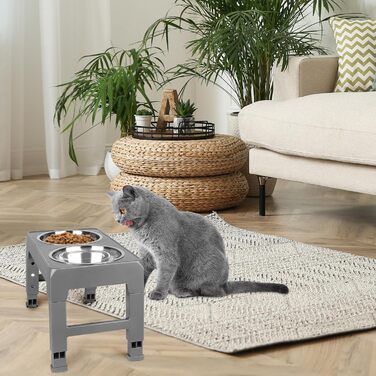 Підвищена годівниця для собак та котів з нержавіючої сталі, 2х1.8L, регульована висота, антиковзаюча, сіра (44x24x8 см)