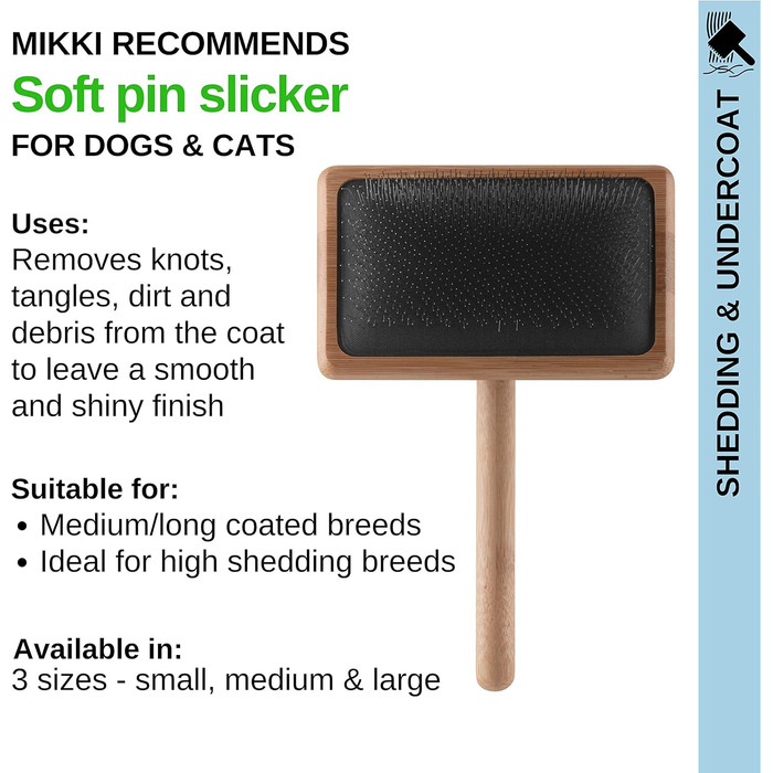 Щітка для грумінгу Mikki 6280033 з бамбука з кулькоподібними кінчиками для середньої/довгої/кучерявої шерсті собак та котів, велика, L, 99 г, коричнева