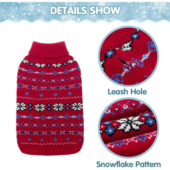 Пуловер для собак BINGPET з мотивом сніжинок, теплий, в'язаний, для собак та котів, зимовий одяг для тварин, розмір S
