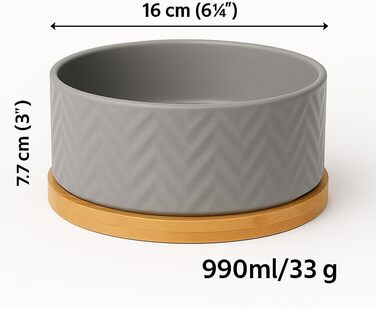 Миска для собак Flamingo Bianco сіра, керамічна, 990 мл, нековзка, кругла