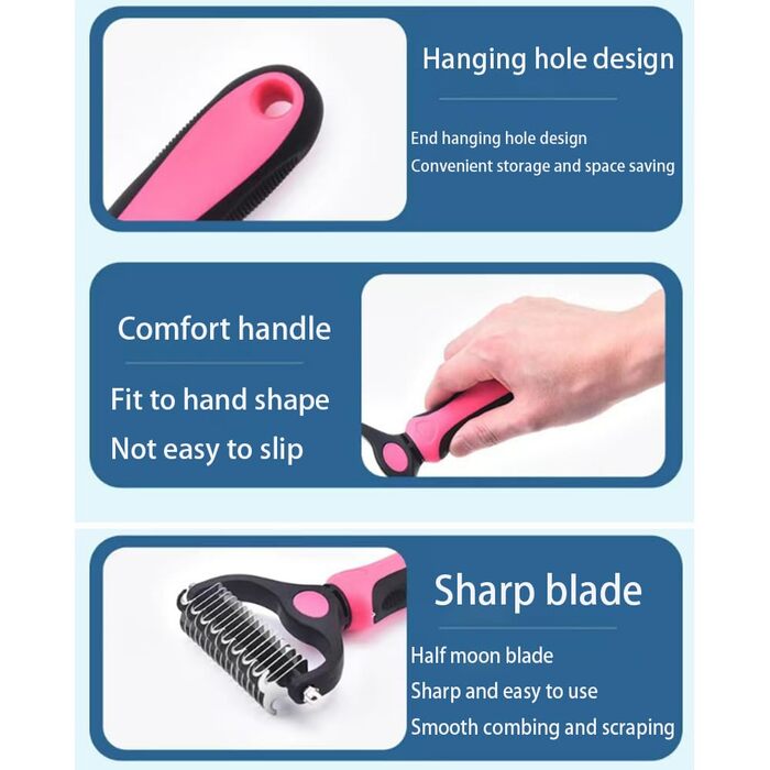 Гребінець для вичісування собак та котів, інструмент для грумінгу, видаляє ковтуни та вичісує шерсть (17+9 зубців, двосторонній)