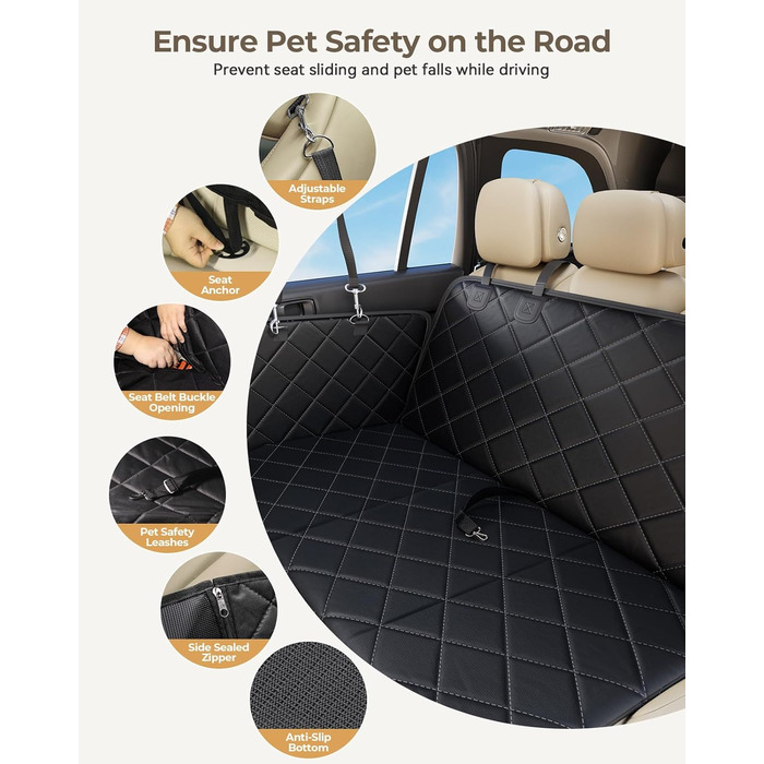 Килимок для собак у машину з жорсткою основою | Водонепроникний, антиковзний, захисний чохол на заднє сидіння авто | Килимок-матрас для собак XXL з 6 шарами та 2 фіксаторами для ременів безпеки