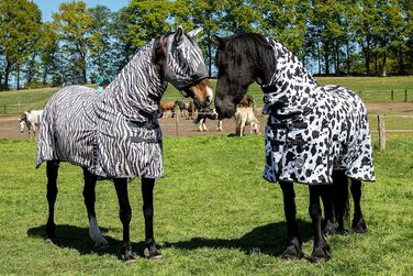 Літня попона з шийником HKM Cow, чорна/біла, захист від мух