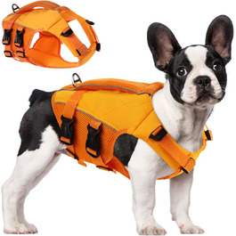 Жилет рятувальний для собак ASENKU S, помаранчевий, регульований, з ручкою та світловідбиваючими елементами (чіхуахуа, такса, бульдог, лабрадор)