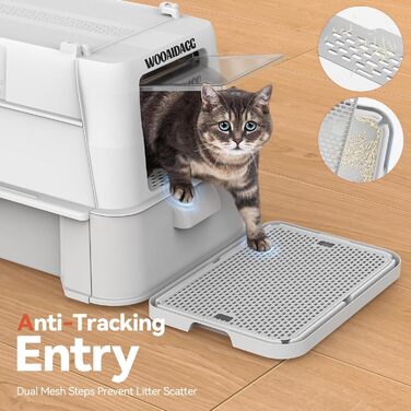 Торгівля туалет для котів Wooidagg з нержавіючої сталі з контролем запаху, модульна конструкція з ящиком, легко чистити лопаткою, розмір XL, підходить для всіх котів (Світло-сірий)