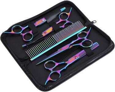 Набір ножиць для грумінгу собак та котів 6 шт. з нержавіючої сталі, кольорові, для догляду та видалення шерсті