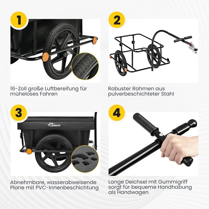 Причіп для велосипеда SAMAX Mountain 90л, 80кг з захисним тентом та з'єднувальною схемою