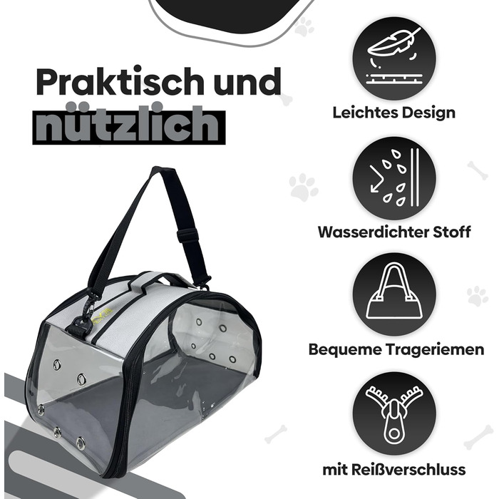 Транспортна сумка для собак та котів EVE Textile | Сумка-переноска для тварин | Дихаюча та прозора сумка | 47x30x30 см (Світло-сіра)