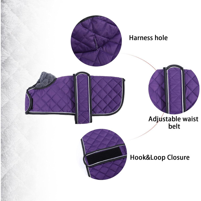 Зимовий теплий одяг для такс (дрібних та середніх) - куртка з плюшем, регульованим поясом та отвором для повірця, Geyecete, колір: зелений, розмір: L, фіолетовий