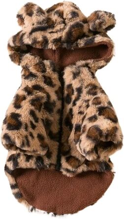 Теплий зимовий халат для собак та котів з капюшоном у леопардовому принті, метод Bucket Teddy, для маленьких та середніх порід (Рожевий, M)