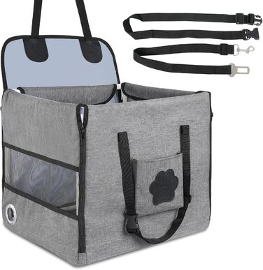 Автокрісло для собак 44x40x40 см – міцне автокрісло з ременем безпеки та сіткою – складний собачий кошик для заднього сидіння авто для маленьких та середніх собак, водонепроникне та зручне