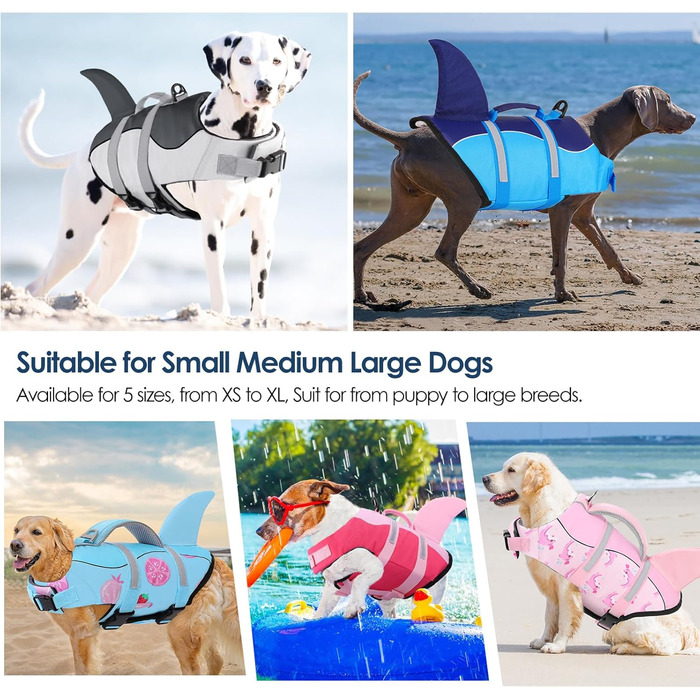 Жилет для плавання собак AOFITEE, модель 'Hai', великий розмір, з ручкою для порятунку та світловідбиваючими смугами, блакитний, для собак X-Large