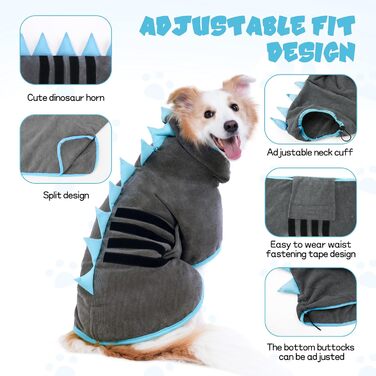 Рушник для собак з мікрофібри, швидковисихаючий, регульований, надзвичайно поглинаючий для середніх та великих собак, легко одягається (Сіро-зелений, Сіро-блакитний, S)