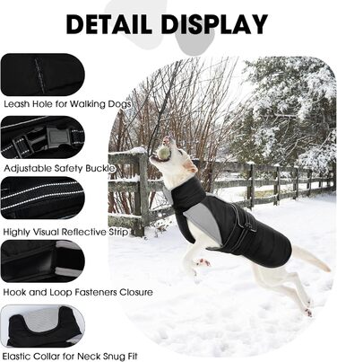 Зимовий теплий куртка для собак Nanaki з флісовою підкладкою, водонепроникний, світловідбиваючий, з отвором для повідка, пухнастий комір, середній розмір, для прогулянок на вулиці, полювання, простий у використанні, X-Large, чорний