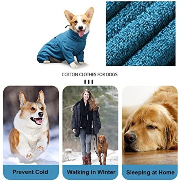 Теплий флісовий пуловер для собак з блискавкою, зимовий одяг для собак, вітрозахисні комбінезони для собак, розмір XL (синій). Розмір XL: довжина спини 52 см, обхват грудей 70 см, колір: синій