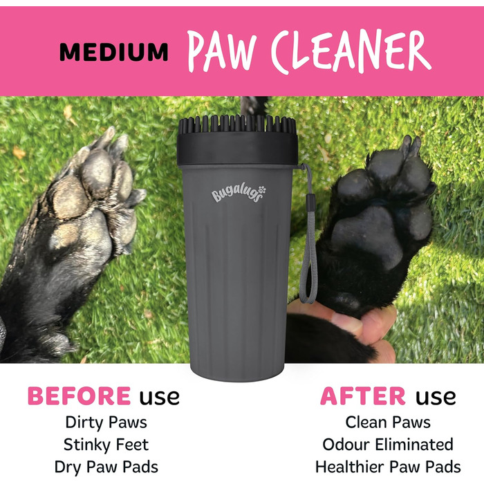 Очисник лап для собак BUGALUGS - портативний душ для лап для собак та котів (Великий, чорний)