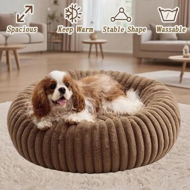 М'яке ліжко для домашніх тварин: ліжко для собак, ліжко для котів, кругла форма, пончик, корзина для собак, м'яке ліжко для кошенят, місце для сну для котів, маленьких та середніх собак та інших тварин (колір: коричневий, діаметр: 50 см)