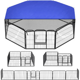 Клітка для цуценят Yakimz 8-частинна, вигульна клітка для цуценят висотою 60 см з дверцятами та захисним тентом, гнучка та складана клітка для собак, загородження для цуценят, собак, кроликів та інших дрібних тварин, 8 шт. - 80x60 см