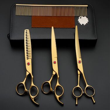 Професійний набір ножиць для собак 7.0 дюймів: ножиці для стрижки та догляду за шерстю, вигнуті ножиці, набір для грумінгу собак, ножиці для собак з нержавіючої сталі 440C