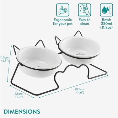 Навіс Keramik Katzennapf mit Metallständer - Erhöhter Katzennapf - Katzennapf Keramik - Katzennapf erhöht - Futterstation Katzen - Spülmaschinen- und Mikrowellensicher Weiß/Grün (Schwarz/Weiß)