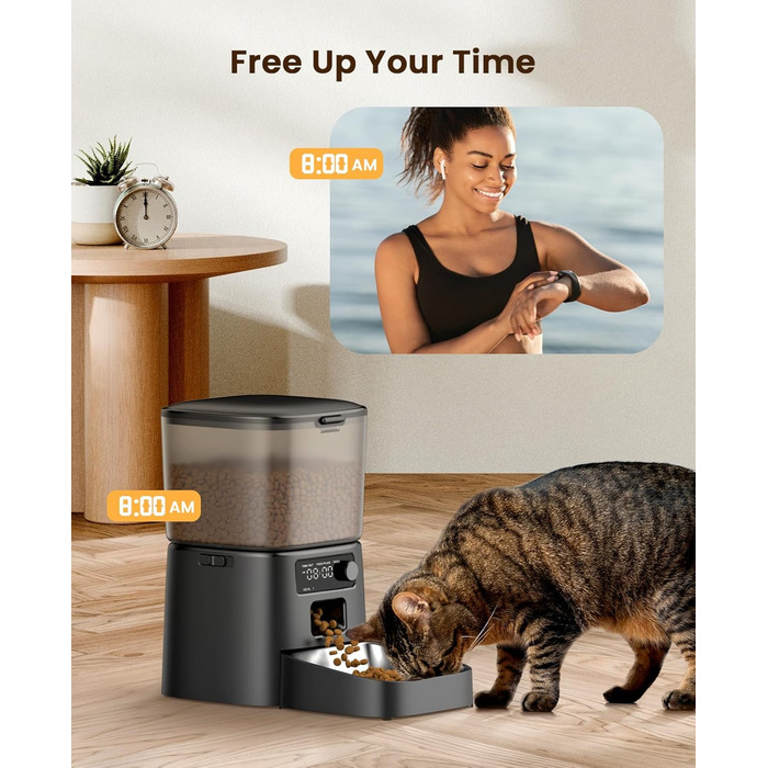 Автоматичний годівниця для котів та собак Oneisall 3.5L з таймером, нержавійна чаша 3L