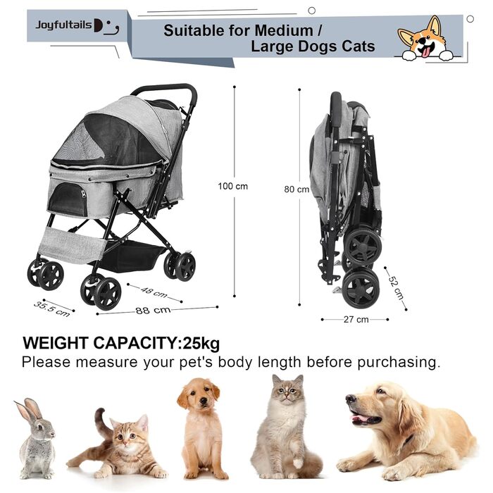 Складана візок для собак та котів до 20 кг, сірий. Візок-трансформер для домашніх тварин